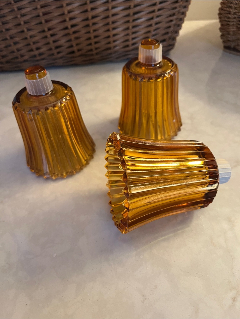 3 VTG  peg votive cups Home Interiors gold amber Glass